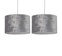 firstchoicelighting Set of 2 Grey Crushed Velvet Pendant Shades, Easy Fit Ceiling Lightshades, Modern Light Shades, Diameter 30cm