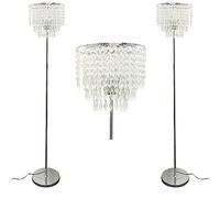 firstchoicelighting Set of 2 Jewelled Floor Lamps Standard Lights Polished Chrome with Acrylic Crystal Shade Glam Floor Light 153cm