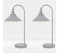 firstchoicelighting Set of 2 Maxwell - Flint Grey Chrome Task Table Lamps