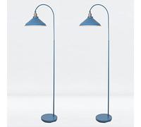 firstchoicelighting Set of 2 Mirage Blue with Brushed Copper Detail Floor Lights, Standing Lamps, Industrial Retro Design, Height 166 cm, LED Compatible
