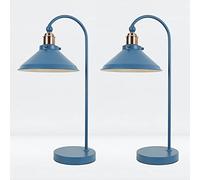 firstchoicelighting Set of 2 Mirage Blue with Brushed Copper Detail Table Task Lamps, Bedside Lights, Industrial Retro Design, Height 53 cm, LED Compatible