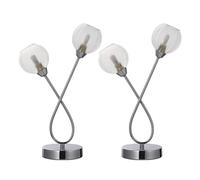 firstchoicelighting Set of 2 Modern 38cm Table Lamps or Bedside Lights, Polished Chrome with Ribbed Glass Shades, LED Compatible.