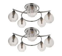 firstchoicelighting Set of 2 Modern 5 Arm Flush Ceiling Light Fittings Ideal for Low Ceiling, Polished Chrome with Ribbed Glass Shades, LED Compatible.