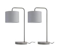 firstchoicelighting Set of 2 Modern Arched Table Lamp or Bedside Lights, Charcoal Grey with Fabric Shade, 48cm Height, LED Compatible.