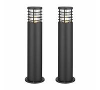 firstchoicelighting Set of 2 Modern Black Outdoor Post Lights, Louvred Design,IP44 Waterproof Driveway Bollard Light, Height 50cm, LED Compatible
