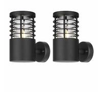 firstchoicelighting Set of 2 Modern Black Outdoor Wall Lights, Louvred Design, IP44 Waterproof Garden Porch Light, LED Compatible
