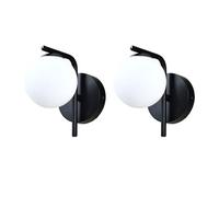 firstchoicelighting Set of 2 Modern Black Wall Lights with White Glass Shade, Sconce Lamp Fixture for Kitchen, Hallway, Bedroom & Living Room Contemporary Metal Reading Lamp