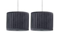 firstchoicelighting Set of 2 Modern Ceiling Pendant Shades, Grey Pleated Velvet with Silver Inner, Easy Fit 30cm Lampshades