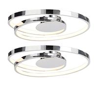firstchoicelighting Set of 2 Modern LED Flush Light Fitting Chrome Swirl Style Ceiling Lighting for Living Room Bedroom Hallway Integrated Low Energy