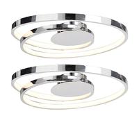 firstchoicelighting Set of 2 Modern LED Flush Light Fitting Chrome Swirl Style LED Ceiling Light LED Lighting for Living Room Bedroom Hallway Integrated Low Energy LED Light