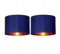 firstchoicelighting Set of 2 Modern Navy Blue Easy Fit Ceiling Light Shade Pendant with Gold Inner