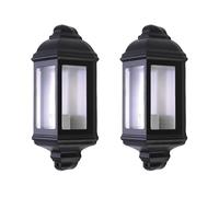 firstchoicelighting Set of 2 Modern Outdoor Half Lantern Wall Lights, Black Aluminium with Glass, IP Rated Garden Porch Lamp, LED Compatible