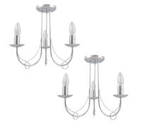 firstchoicelighting Set of 2 Modern Polish Chrome 3 Ceiling Light Fitting Chandelier Bedroom Lounge