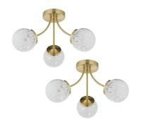 firstchoicelighting Set of 2 Modern Satin Gold Ceiling Light Fittings Ideal for Low Ceiling, Confetti Glass Shades, LED Compatible.