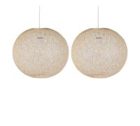 firstchoicelighting Set of 2 Natural Abaca Globe Ceiling Light Shades, Large Natural Rattan Wicker Pendant Shades, Diameter 36cm