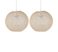 firstchoicelighting Set of 2 Natural Abaca Globe Ceiling Light Shades, Natural Rattan Wicker Pendant Shades, Diameter 25cm