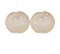 firstchoicelighting Set of 2 Natural Abaca Globe Ceiling Light Shades, Natural Rattan Wicker Pendant Shades, Diameter 20cm