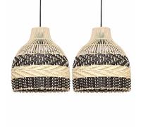 firstchoicelighting Set of 2 Natural Rattan Ceiling Lightshades, Wicker Cane Easy Fit Pendant Shades, No Wiring Required, Height 30 cm Diameter 25 cm