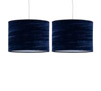 firstchoicelighting Set of 2 Navy Blue Crushed Velvet Pendant Shades, Easy Fit Ceiling Lightshades, Modern Light Shades, Diameter 33cm