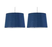 firstchoicelighting Set of 2 Navy Blue Fabric with Silver Inner Easy Fit Light Shades/Lampshades for Ceiling Light or Table Lamps, 28cm Diameter