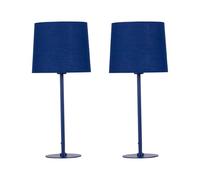 firstchoicelighting Set of 2 Navy Blue Table Lamps or Bedside Lights, Cotton Fabric Shade, Height 40 cm, LED Compatible