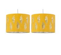 firstchoicelighting Set of 2 Ochre Yellow Pendant Shades, Easy Fit Ceiling Lightshades, Fern Leaf Cut Out Design, Diameter 30cm