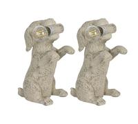 firstchoicelighting Set of 2 Puppy Dog Holding Bulb Table Lamp or Bedside Lights, Natural Resin Animal, Height 25 cm, LED Compatible