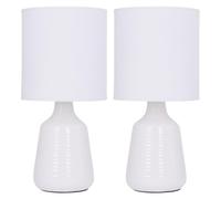 firstchoicelighting Set of 2 Ripple - White Ceramic 29cm Table Lamp/Bedside Lights with Matching Shades