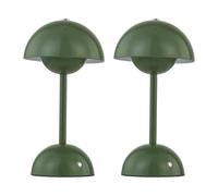 firstchoicelighting Set of 2 Sage Green LED Rechargeable Touch Table Lamps, Wireless Bedside Lights, USB Charging Cable Included, Height 25cm