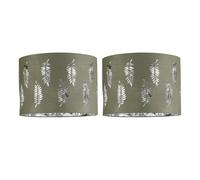 firstchoicelighting Set of 2 Sage Green Pendant Shades, Easy Fit Ceiling Lightshades, Fern Leaf Cut Out Design, Diameter 25cm