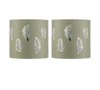 firstchoicelighting Set of 2 Sage Green Table Lamp Shades, Lampshades for Table Lamp or Bedside Light, Fern Leaf Cut Out Design, Diameter 15cm