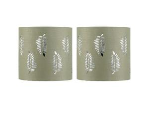 firstchoicelighting Set of 2 Sage Green Table Lamp Shades, Lampshades for Table Lamp or Bedside Light, Fern Leaf Cut Out Design, Diameter 15cm