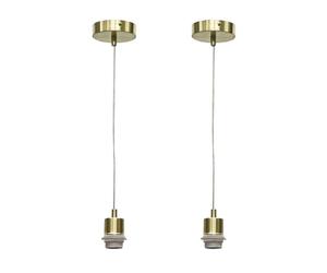 firstchoicelighting Set of 2 Satin Brass Ceiling Light Pendant Lampholder Cable Suspension Kits, LED Compatible, Max Length 100cm