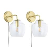 firstchoicelighting Set of 2 Satin Brass Plug in Wall Lights Bedside Reading Lamps, Cable and Plug Included, LED Compatible