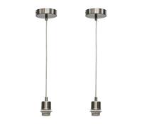 firstchoicelighting Set of 2 Satin Nickel Ceiling Light Pendant Lampholder Cable Suspension Kits, LED Compatible, Max Length 100cm