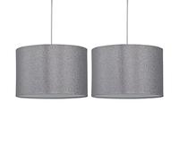 firstchoicelighting Set of 2 Silvery Grey Glitter Pendant Shades, Easy Fit Ceiling Lightshades, Modern Light Shades, Diameter 25cm