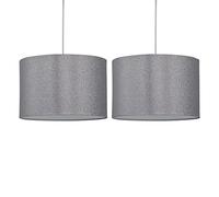 firstchoicelighting Set of 2 Silvery Grey Glitter Pendant Shades, Easy Fit Ceiling Lightshades, Modern Light Shades, Diameter 33cm