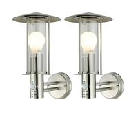firstchoicelighting Set of 2 Stainless Steel Outdoor Motion Sensor Wall Lights, Modern Lantern Design Garden Porch Security Light, IP44 Rated, LED Compatible