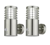 firstchoicelighting Set of 2 Stainless Steel Outdoor Motion Sensor Wall Lights Modern Porch Wall Lights PIR Motion Sensor IP44 Wall Light LED Compatible