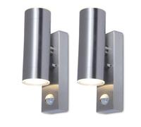 firstchoicelighting Set of 2 Stainless Steel Outdoor Security Lights, Up Down GU10 LED Compatible, PIR Motion Sensor Porch IP44 Wall Lights