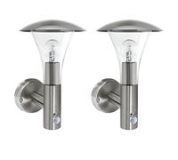firstchoicelighting Set of 2 Stainless Steel Outdoor Wall Lights, Modern Motion Sensor Activated Security Lights, IP44 Rated, LED Compatible