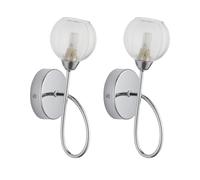 firstchoicelighting Set of 2 Tatton - Chrome with Ribbed Glass Wall Lamps