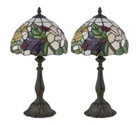 firstchoicelighting Set of 2 Tiffany Table Lamps or Bedside Lights, Traditional Floral Glass Design, Height 47cm, LED Compatible