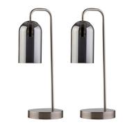 firstchoicelighting Set of 2 Touch Operated Table Lamps or Bedside Lights, Brushed Chrome, Smoked Glass Shade, Height 50cm