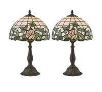 firstchoicelighting Set of 2 Trent - Tiffany Floral 47cm Table Lamps