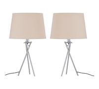 firstchoicelighting Set of 2 Tripod 52cm Table Lamps or Bedside Lights with Natural Fabric Shade for Bedroom Living Room