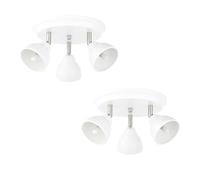 firstchoicelighting Set of 2 White & Brushed Chrome 3 Way Ceiling Spotlights, Adjustable Downlights Fitting, LED Compatible