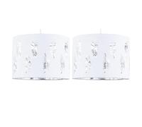 firstchoicelighting Set of 2 White Pendant Shades, Easy Fit Ceiling Lightshades, Fern Leaf Cut Out Design, Diameter 25cm