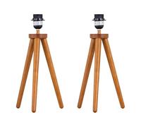 firstchoicelighting Set of 2 Wooden Tripod Table Lamps or Bedside Light Bases Only, Natural Dark Oak, Height 38cm, LED Compatible