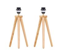 firstchoicelighting Set of 2 Wooden Tripod Table Lamps or Bedside Light Bases Only, Natural Light Oak, Height 38cm, LED Compatible